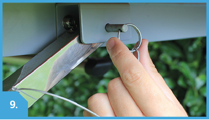 Securing bed leg with push pin