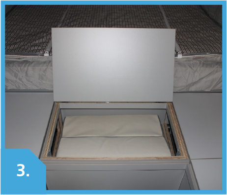 Side seat back stored in cupboard