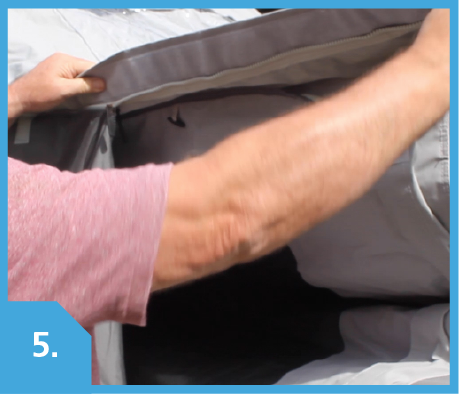 Zipping sun canopy to tent